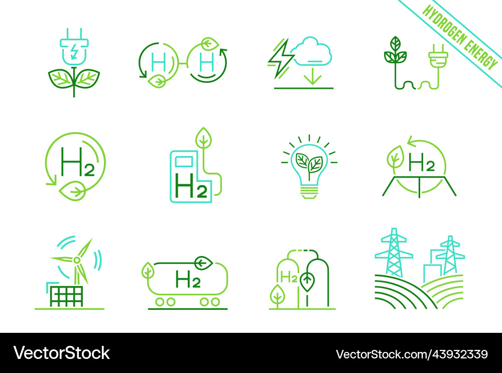 Green hydrogen production icons collection Green hydrogen production icons collection vector image
