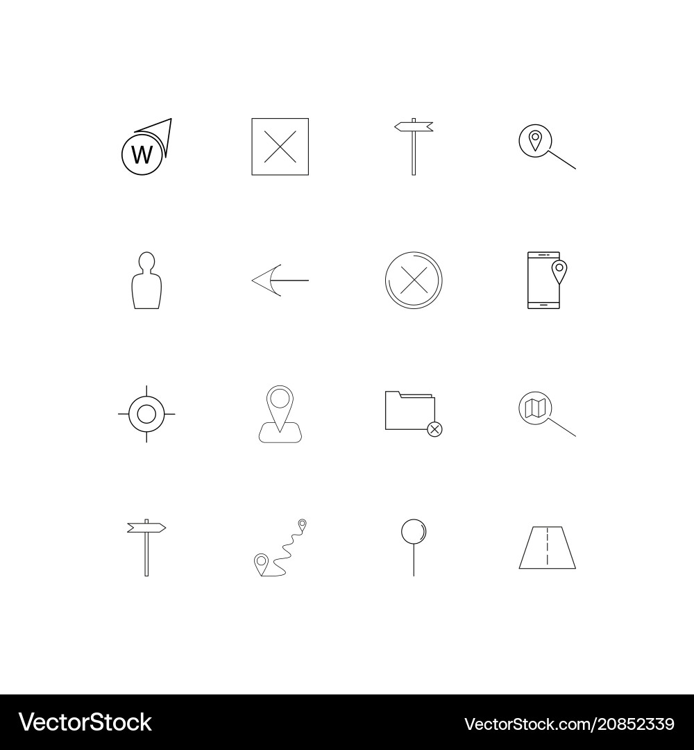 Maps and navigation linear thin icons set vector image