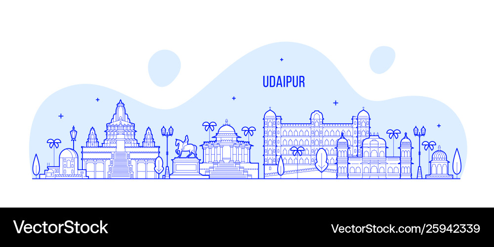Udaipur skyline rajasthan india big city Udaipur skyline rajasthan india big city vector image