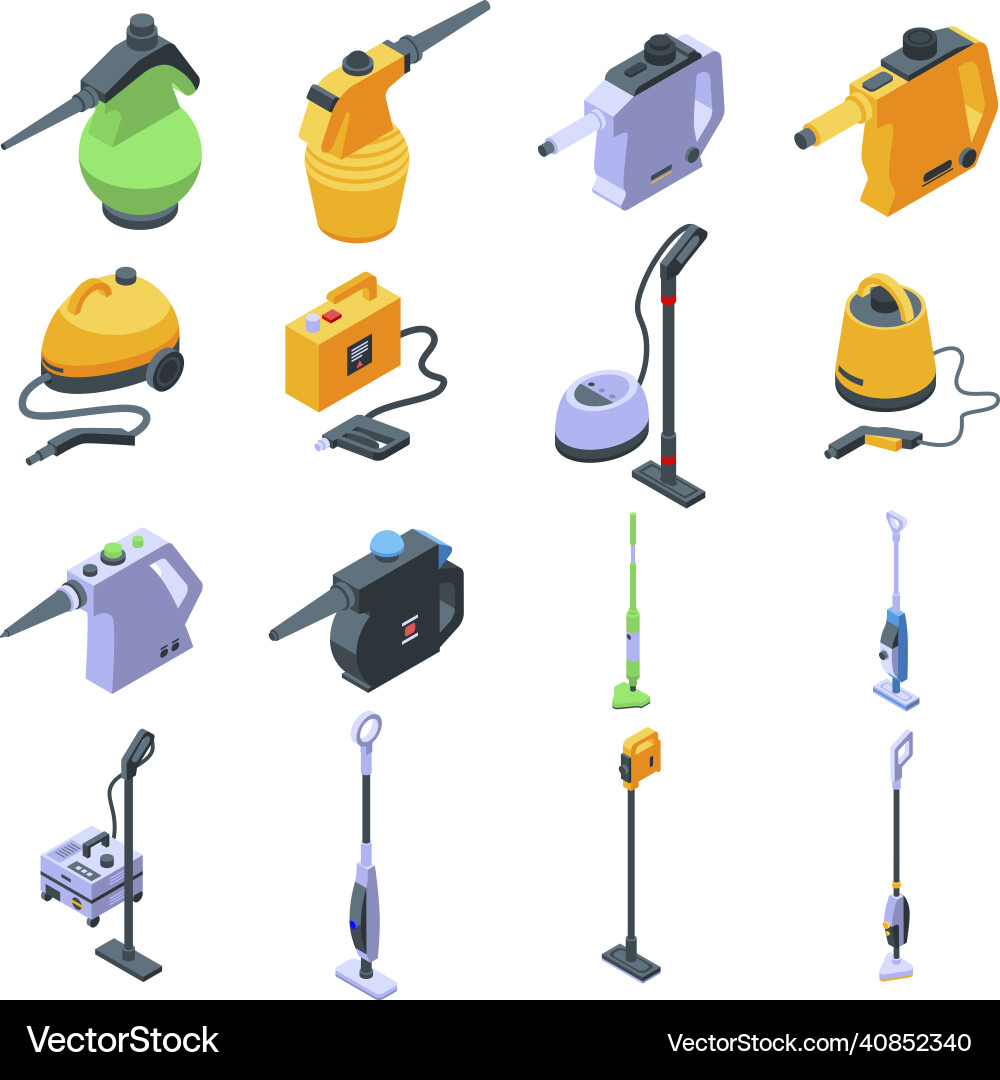 Dampfreiniger Icons set isometric style Dampfreiniger Icons set isometric style vektorbild
