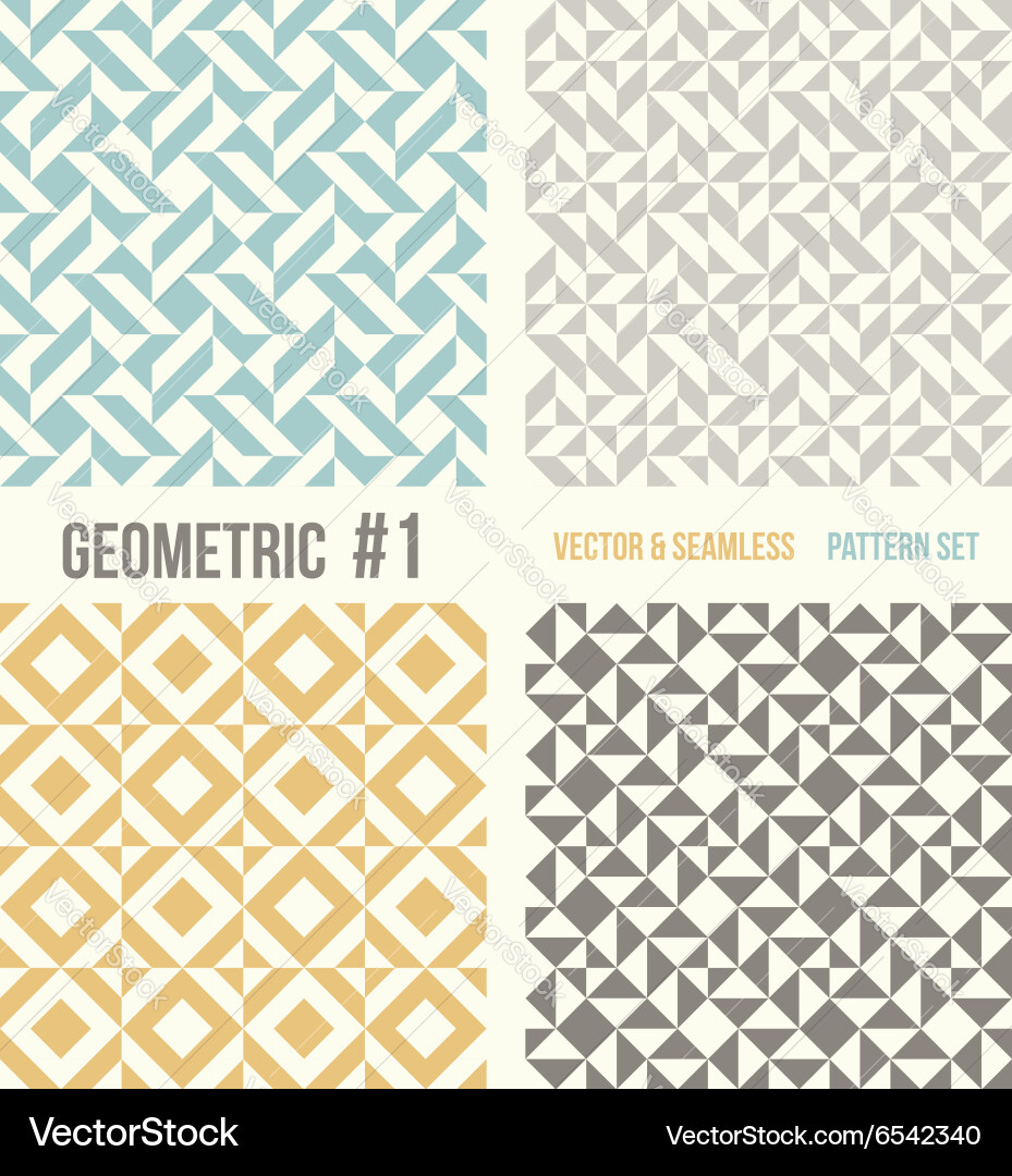 Geometric Pattern Set - Teal, Gray, Yellow Vector Image