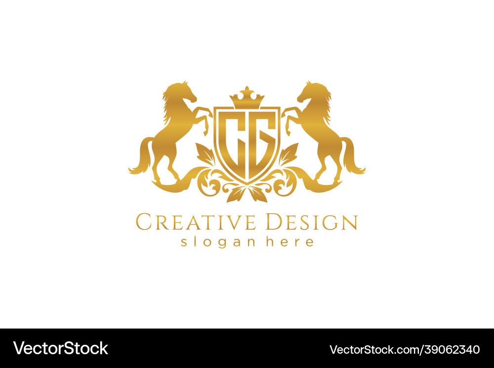 Initial cg retro golden crest with shield and two Vector Image