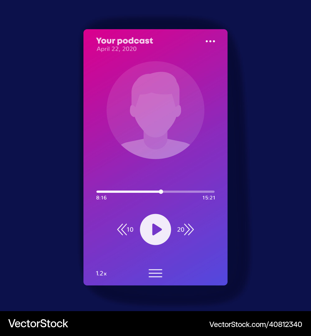 Podcast app player mobile ui design vector image