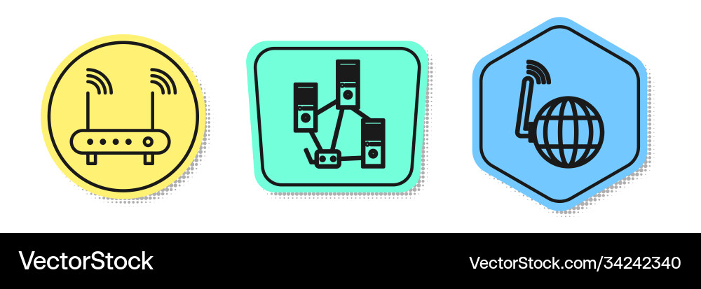 Set line router and wi-fi signal computer network Set line router and wi-fi signal computer network vector image
