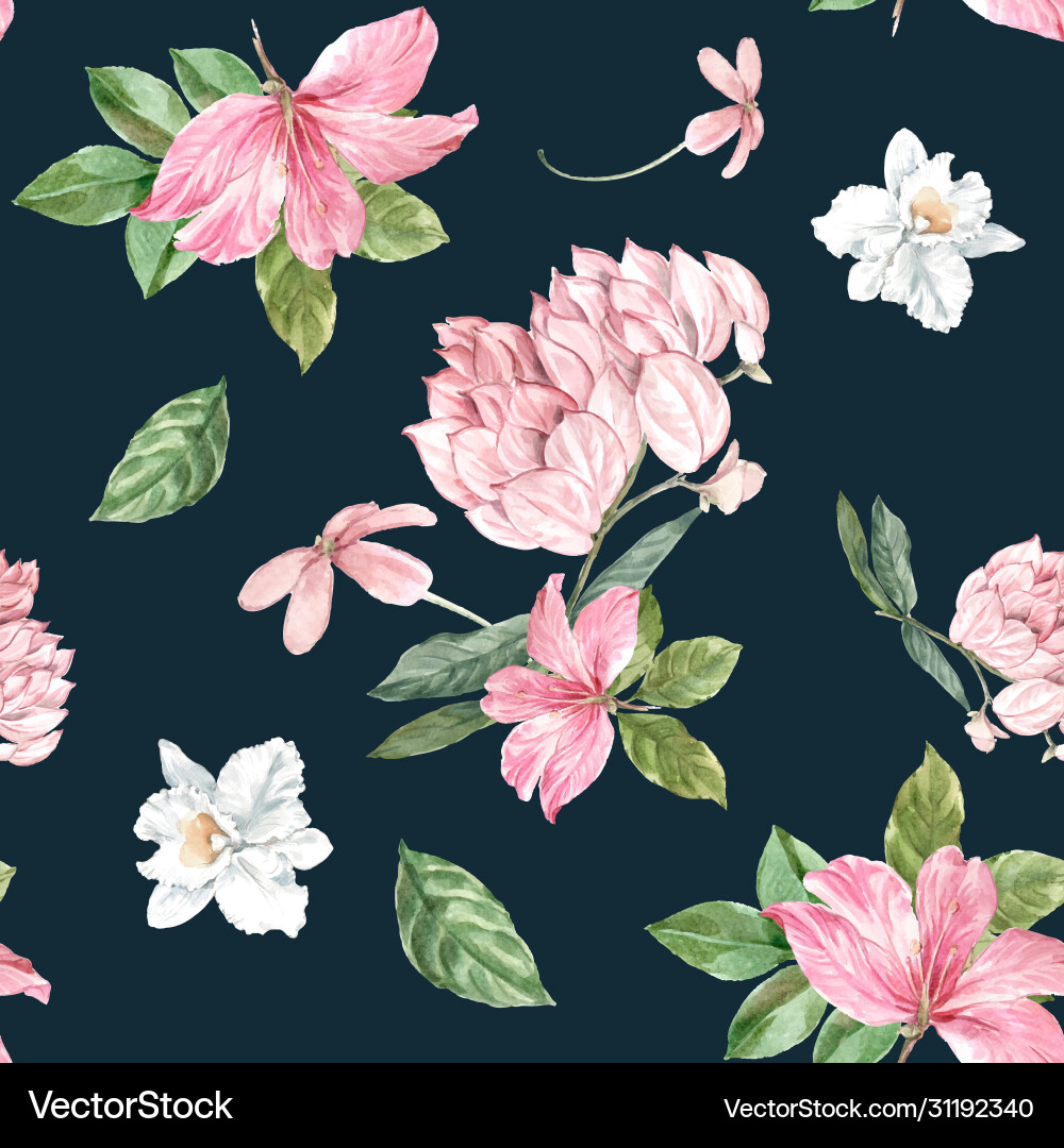 Thai Floral Pattern - Seamless Vector Image