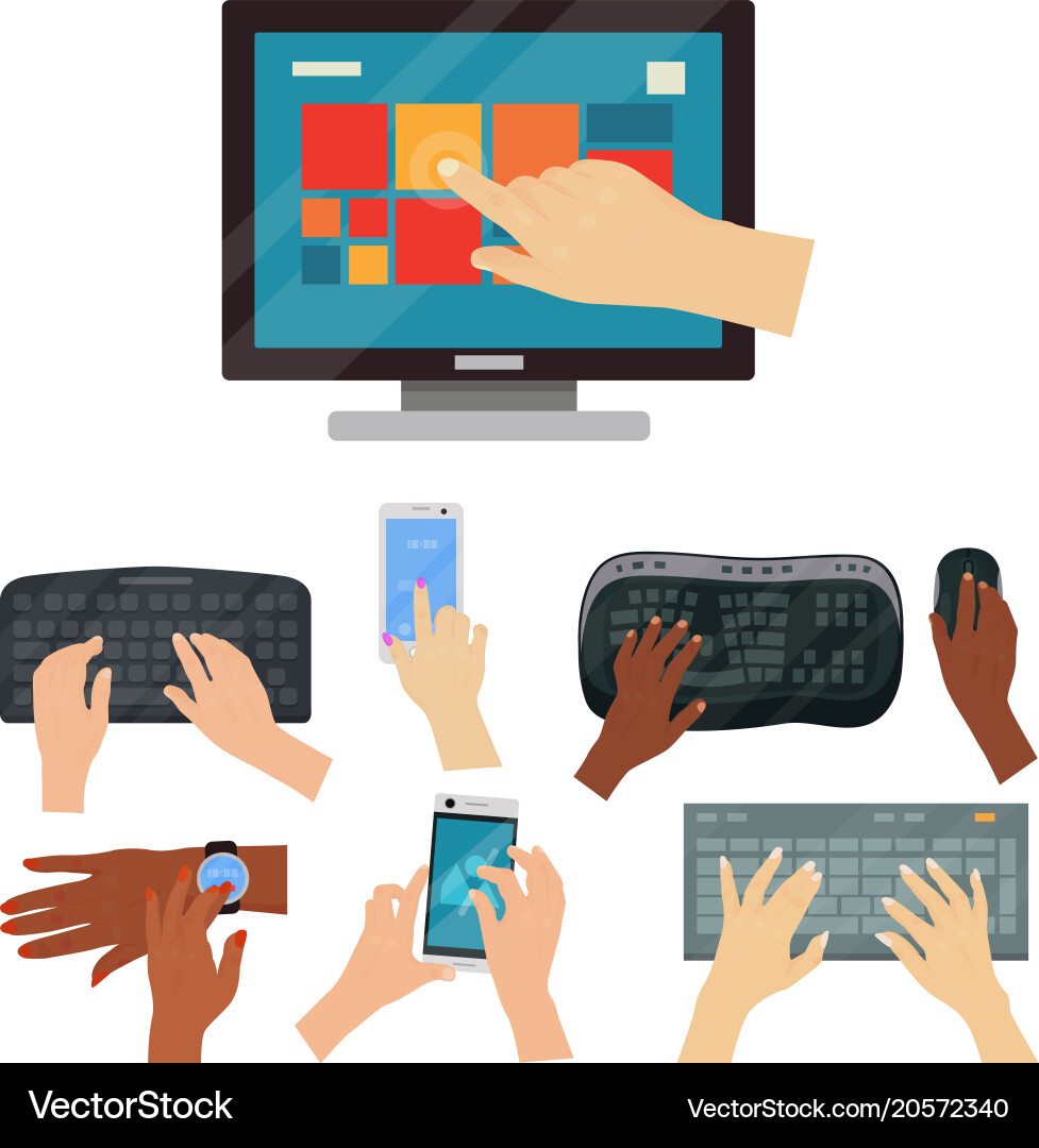 Users hands on keyboard computer touch gestures vector image
