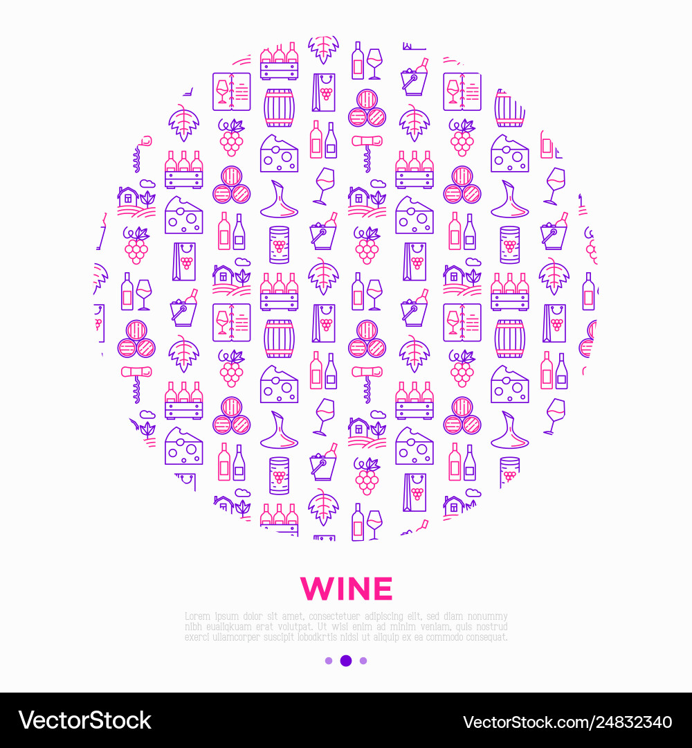 Wine concept in circle with thin line icons Wine concept in circle with thin line icons vector image