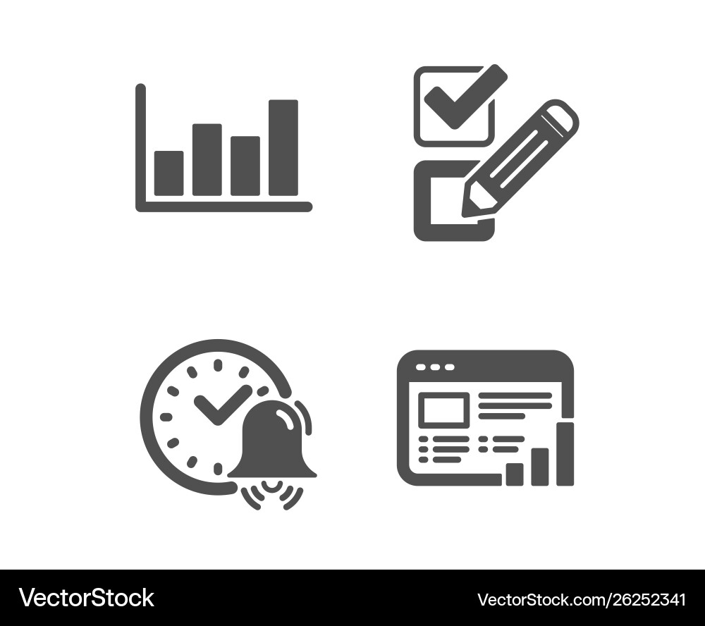 Alarm bell checkbox and report diagram icons web Alarm bell checkbox and report diagram icons web vector image