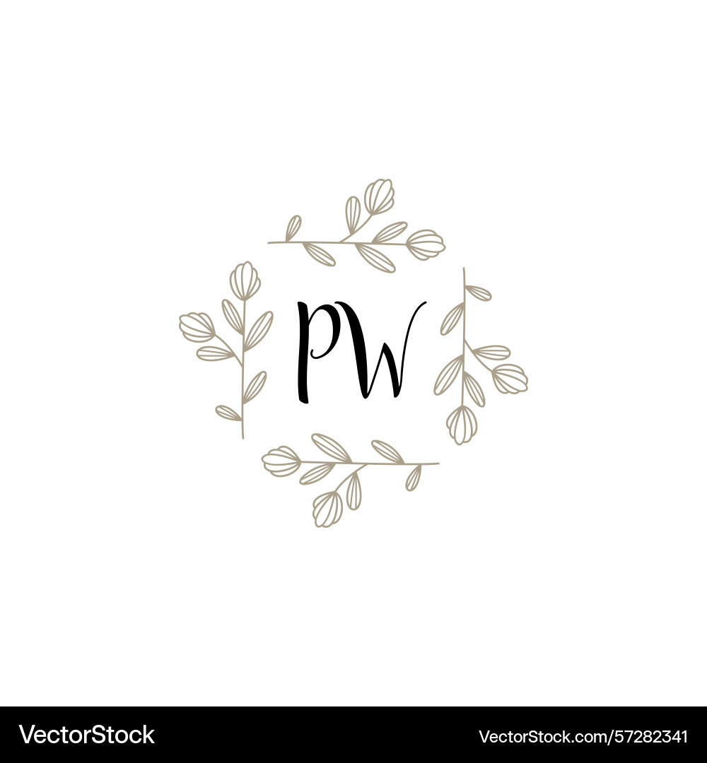 Botanical monogram logos with initial pw Vector Image