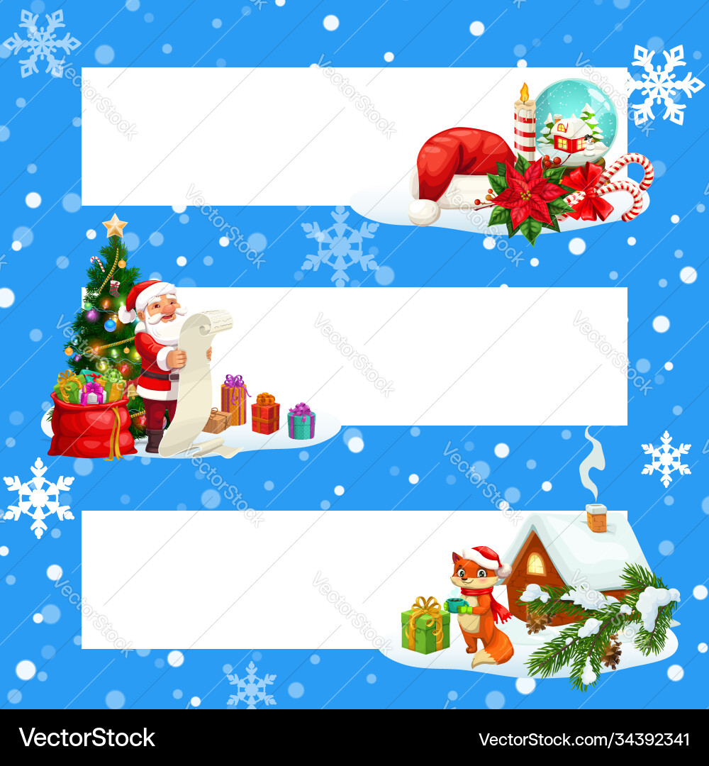 Christmas gift santa xmas tree present banners Christmas gift santa xmas tree present banners vector image