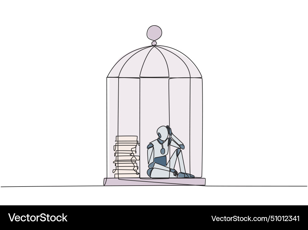 Continuous one line drawing robot trapped Continuous one line drawing robot trapped vector image