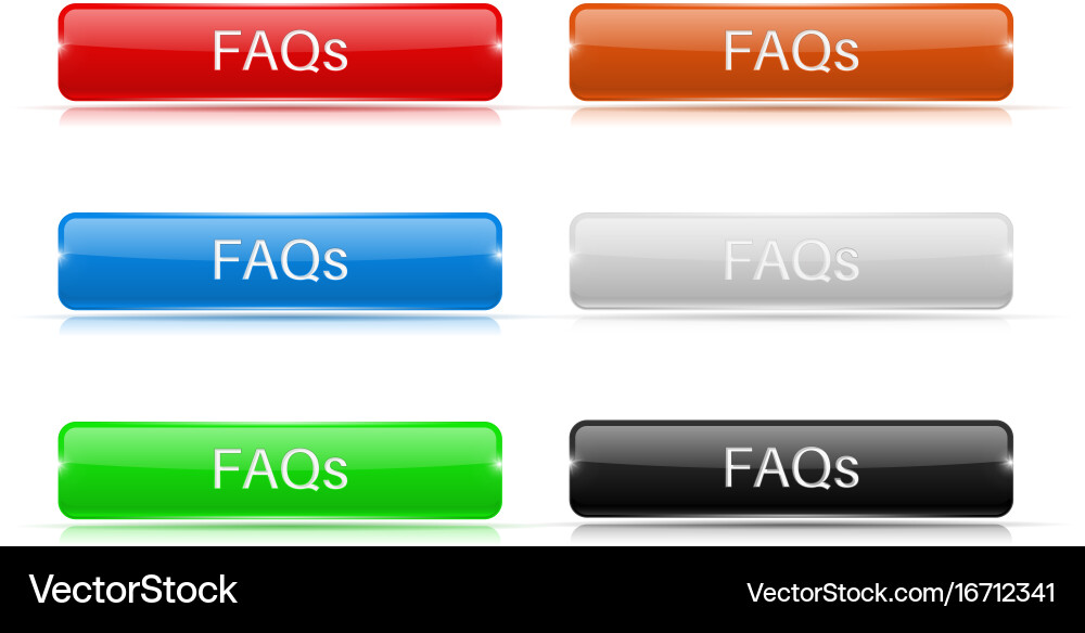 Faqs buttons glass rectangular 3d icons Vector Image