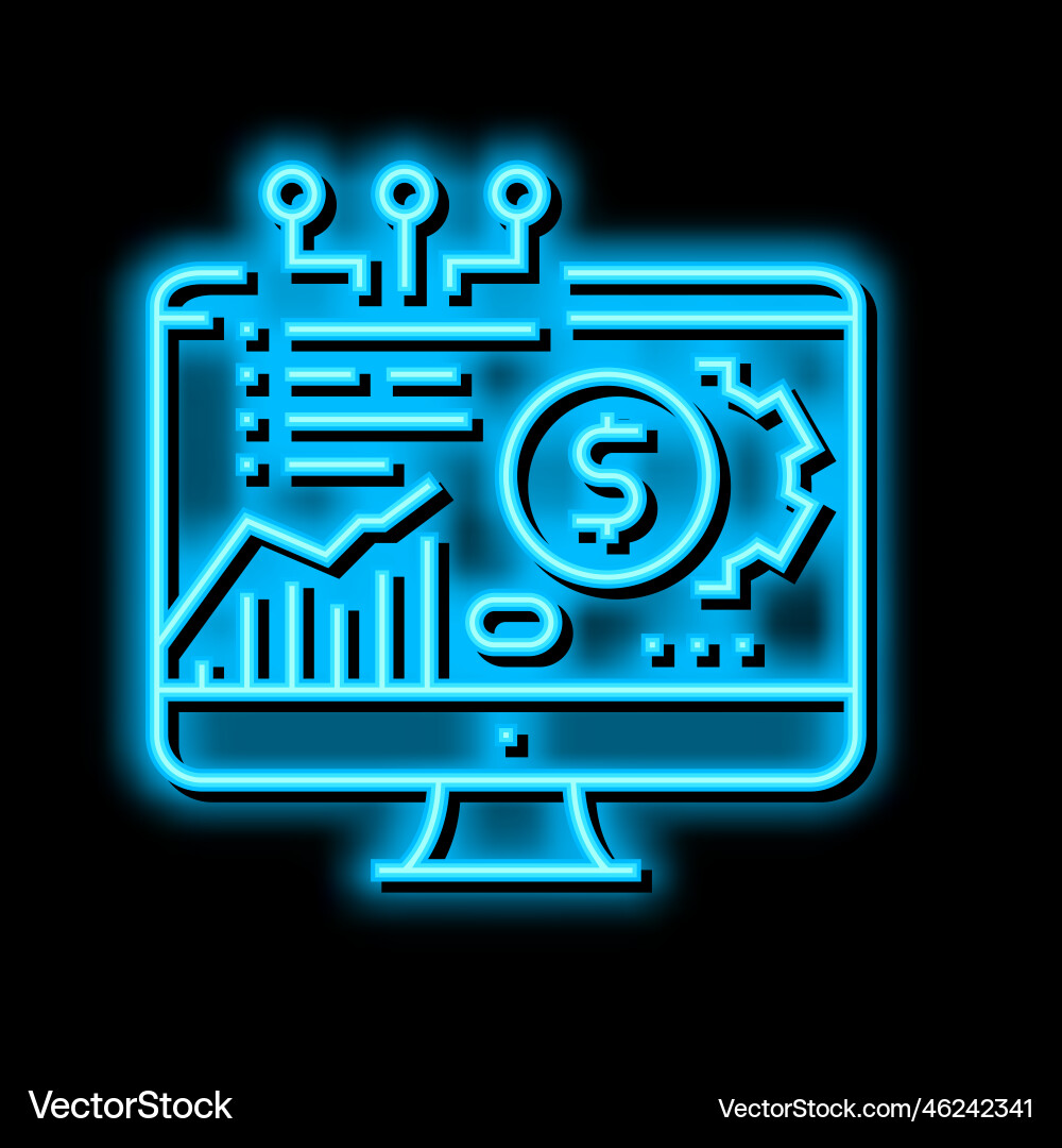 Fintech chart researching on computer display neon Vector Image