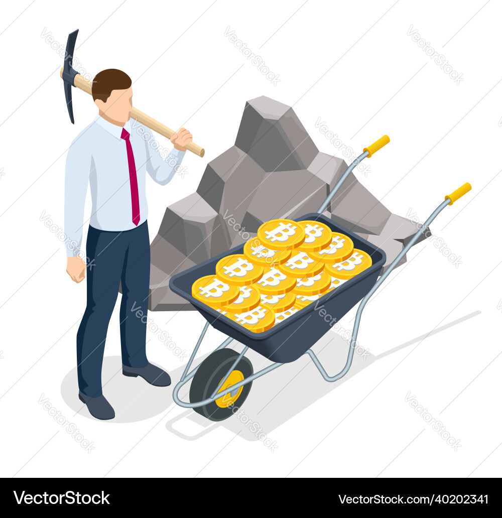 Isometric Bitcoin Mining Scene vector image