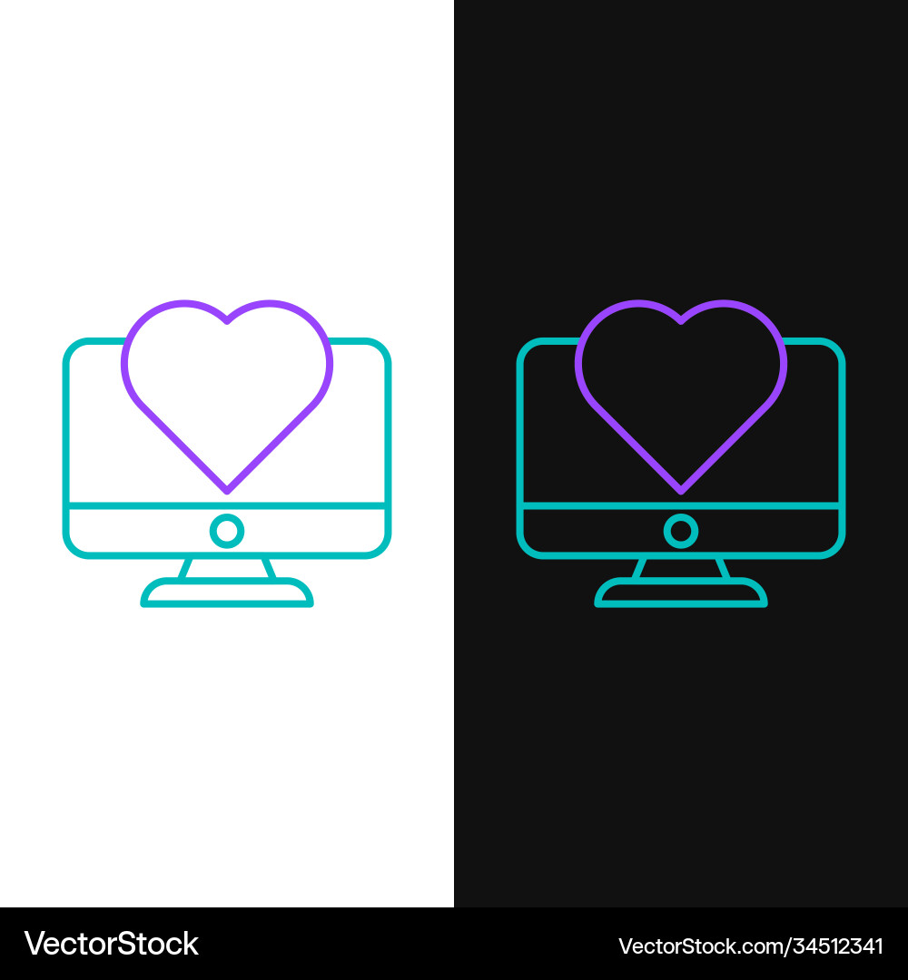 Line computer monitor with heart icon isolated Line computer monitor with heart icon isolated vector image