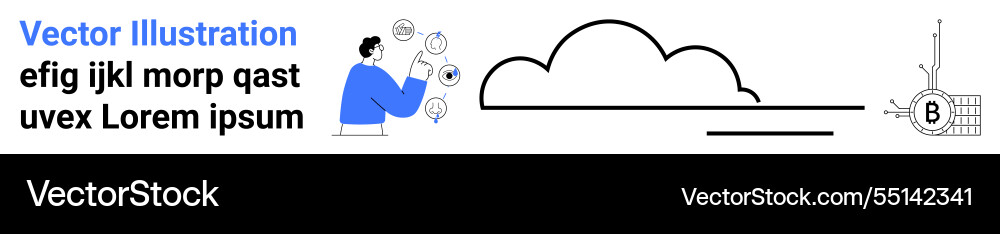Man clicking icons in front of cloud and work Man clicking icons in front of cloud and work vector image
