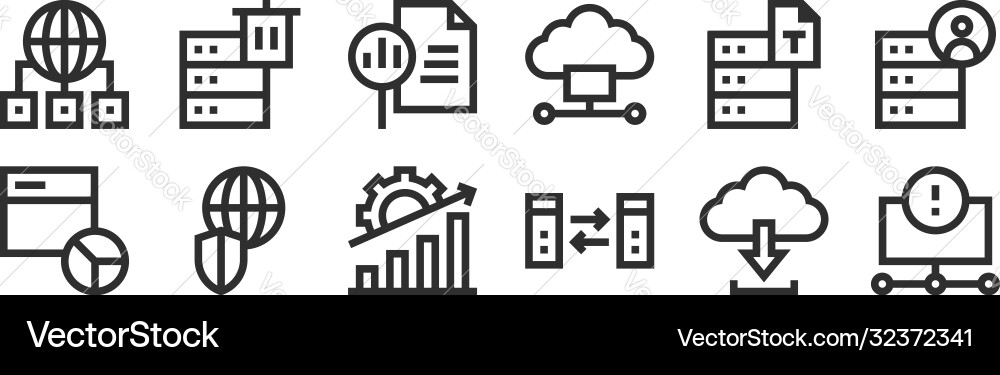 Set 12 thin outline icons such as fail data Set 12 thin outline icons such as fail data Vector Image