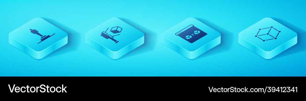 Set isometric 3d printer model scanner with cube Set isometric 3d printer model scanner with cube vector image