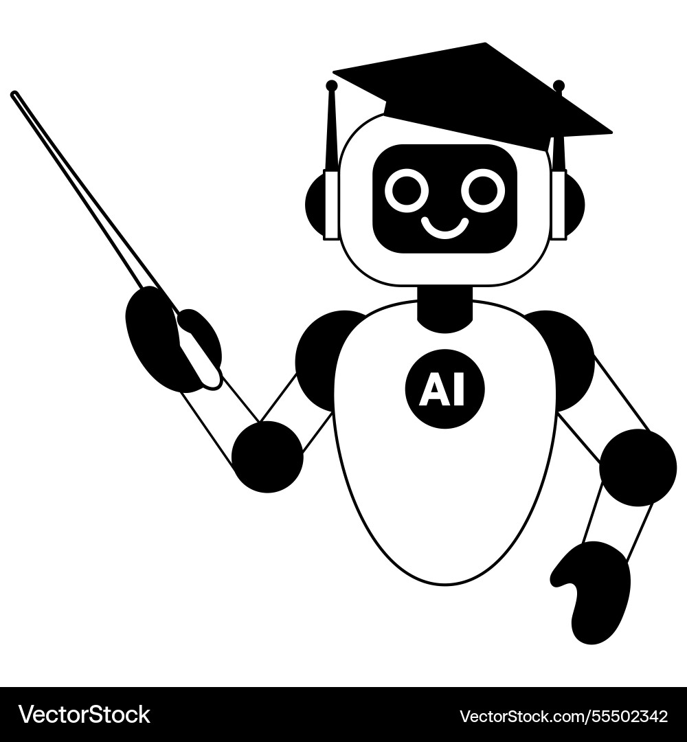 Ai robot in a graduation cap with pointer his Ai robot in a graduation cap with pointer his vector image