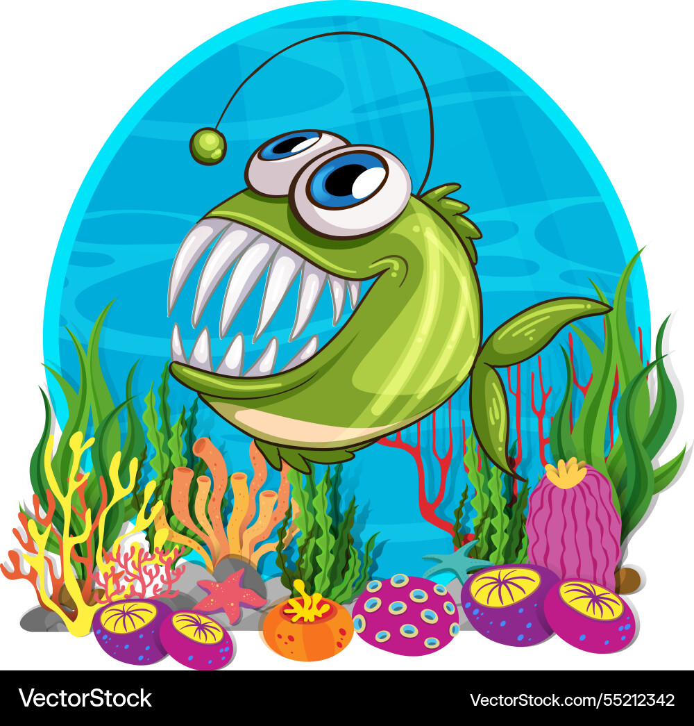 Bunte Anglerfische im Tiefsee vektorbild