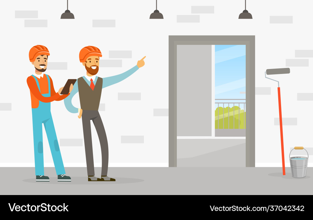 Man architect planning and overseeing work process Man architect planning and overseeing work process vector image