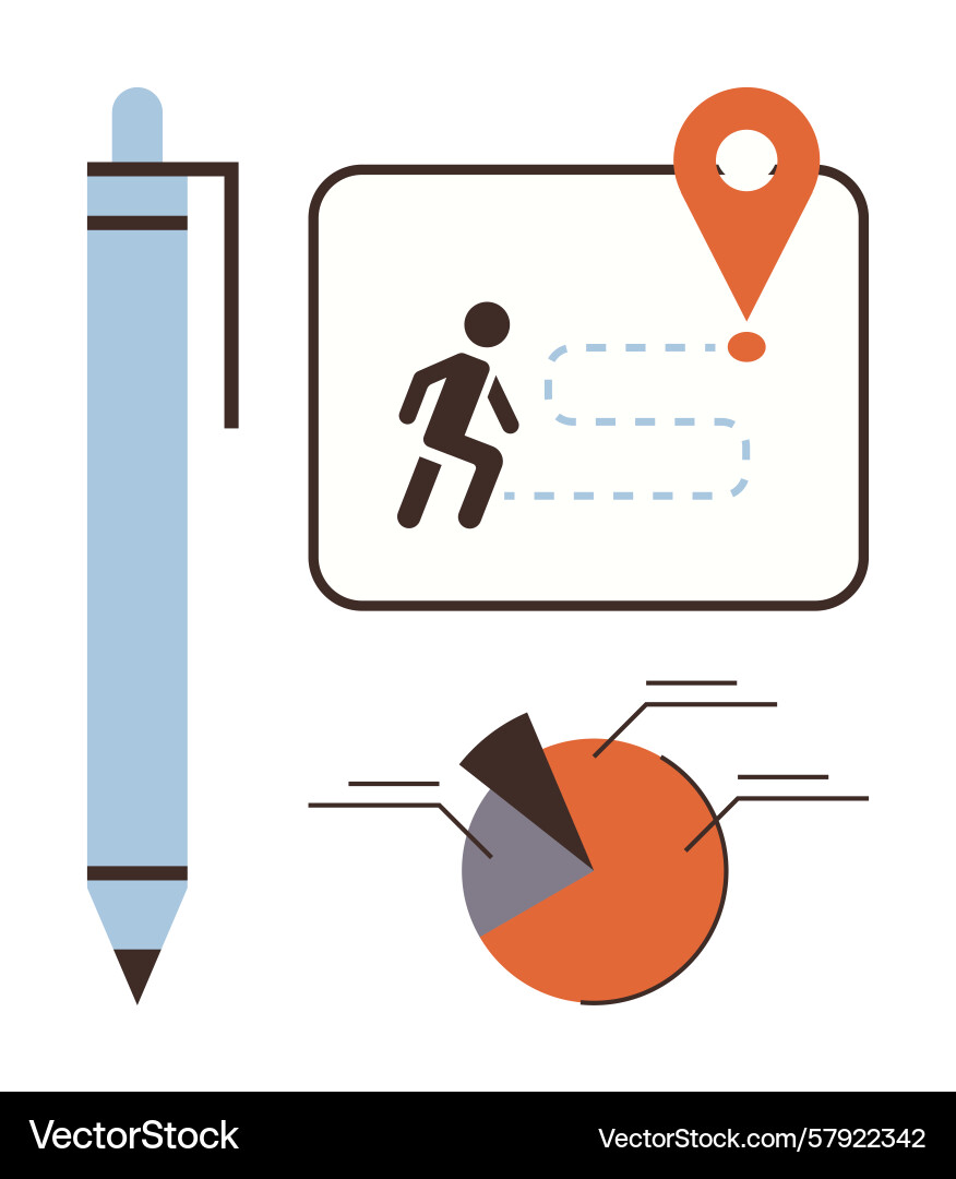 Pen location marker running path and pie chart Vector Image