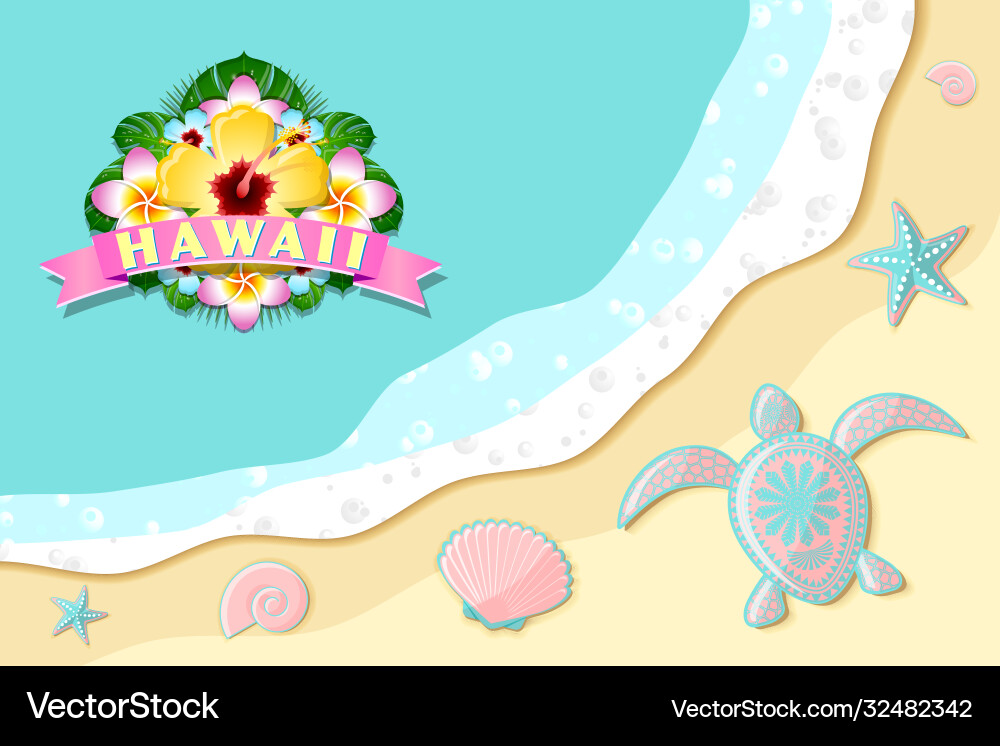 Top view seashore with sea waves turtle shells Top view seashore with sea waves turtle shells vector image