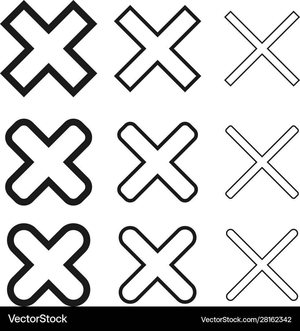 X cross delete remove icon shape outline X cross delete remove icon shape outline Vector Image