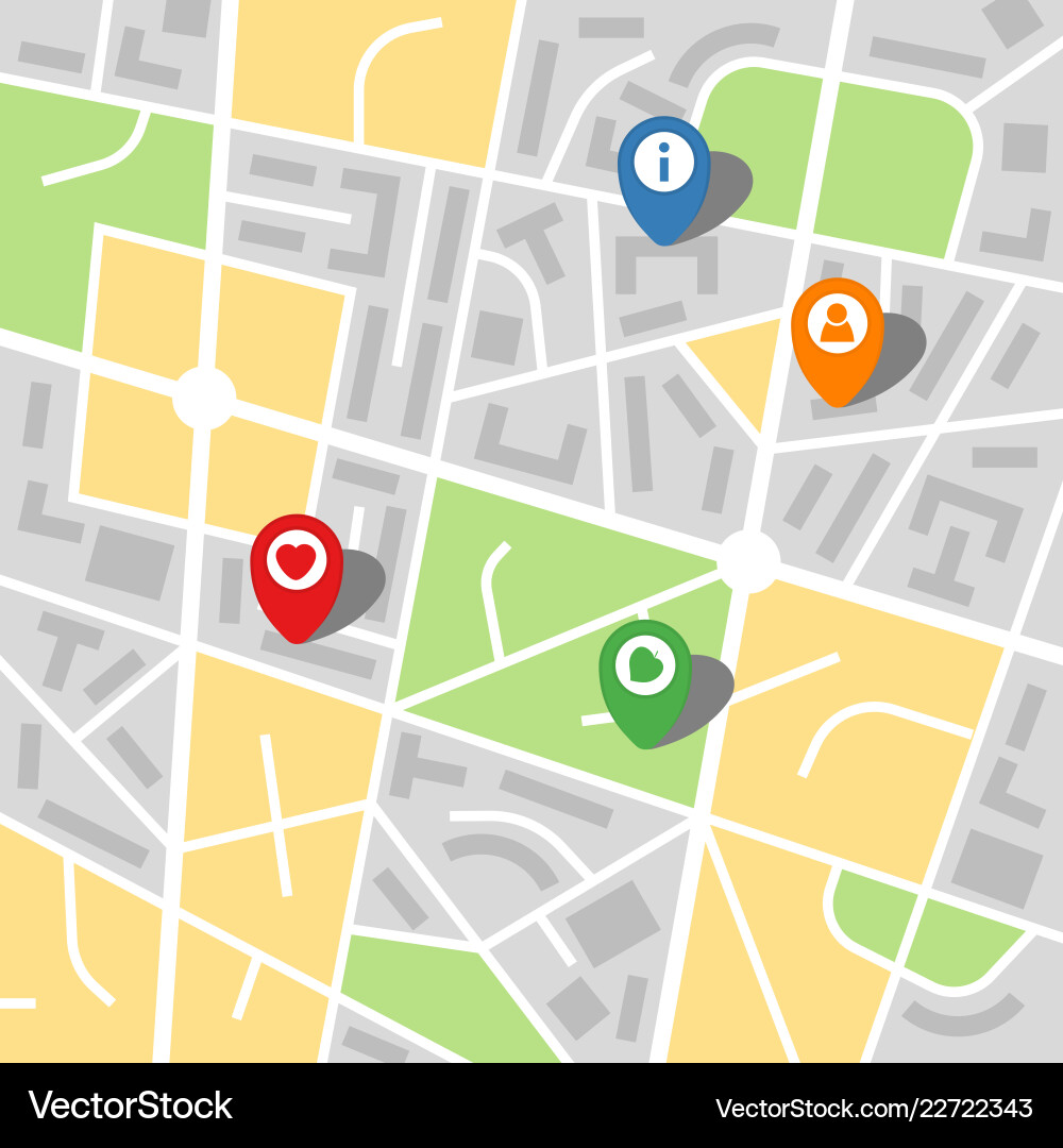 City map of an imaginary with four pins City map of an imaginary with four pins vector image