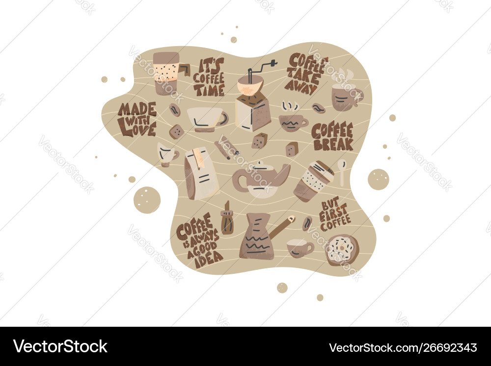 Coffee set objects design elements Vector Image