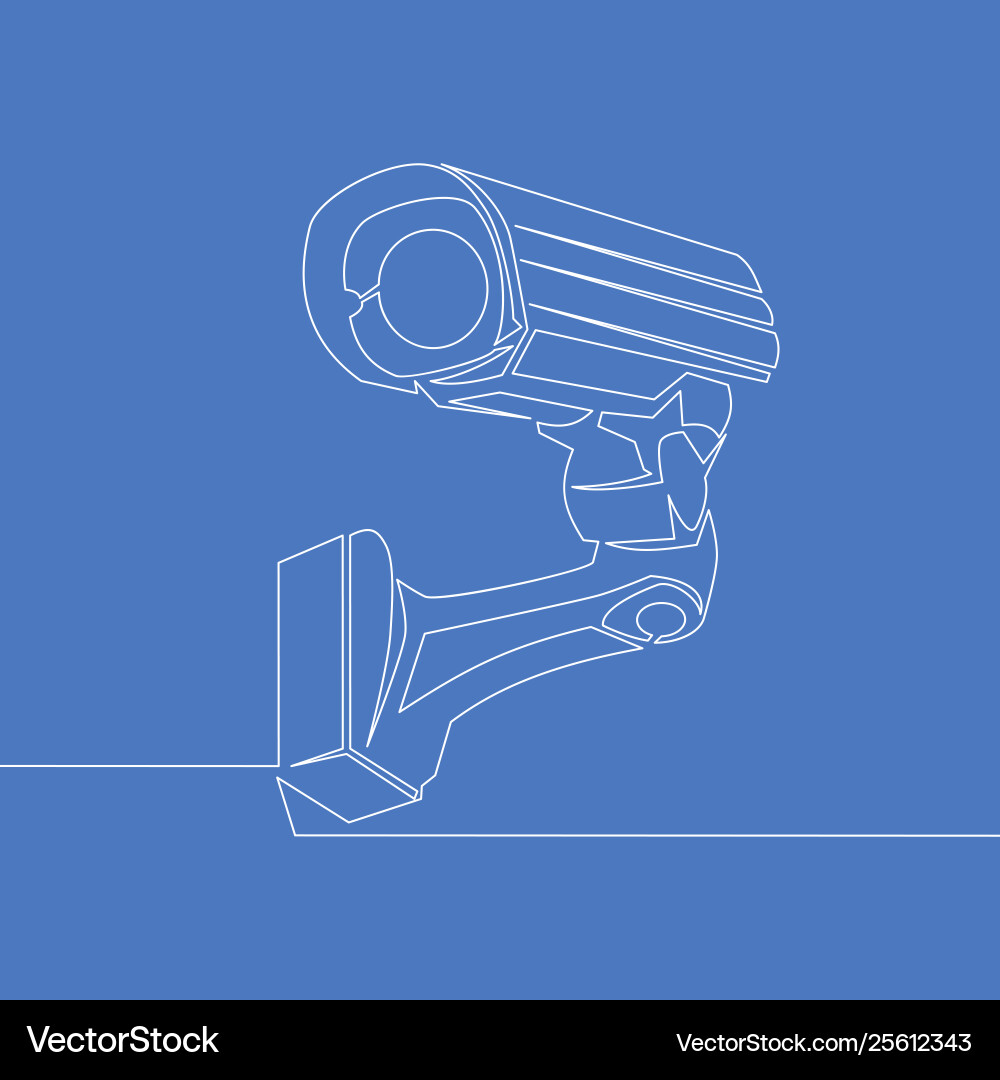 Continuous one line drawing security video camera vector image