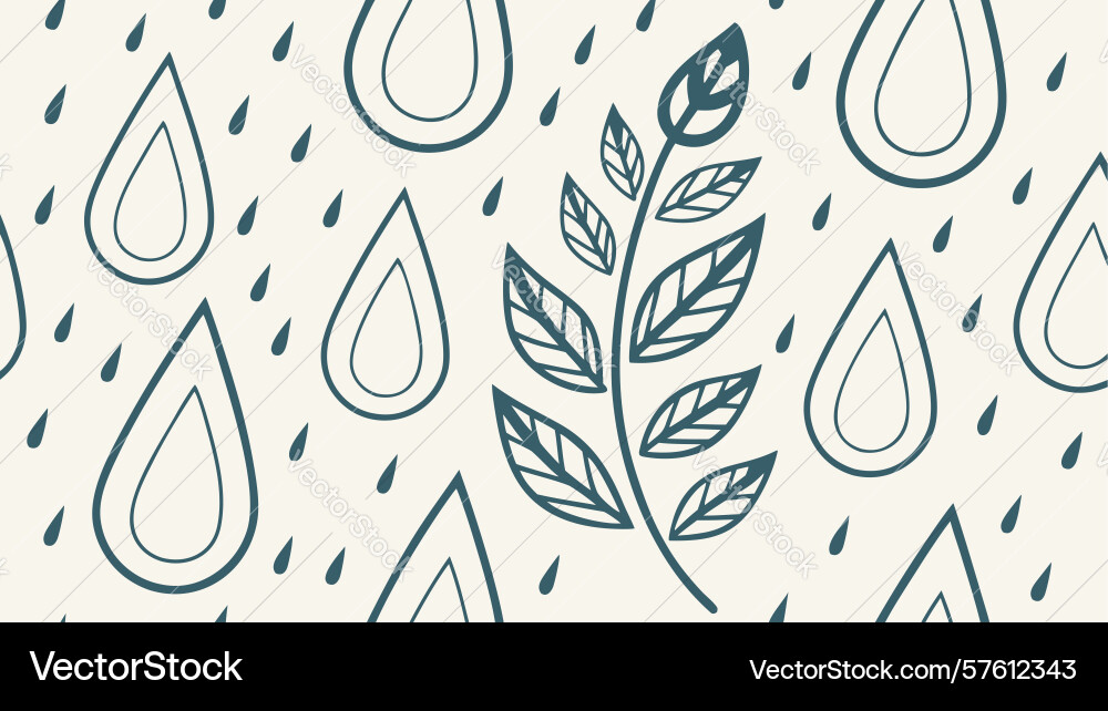 Delicate raindrop and branch seamless pattern vector image