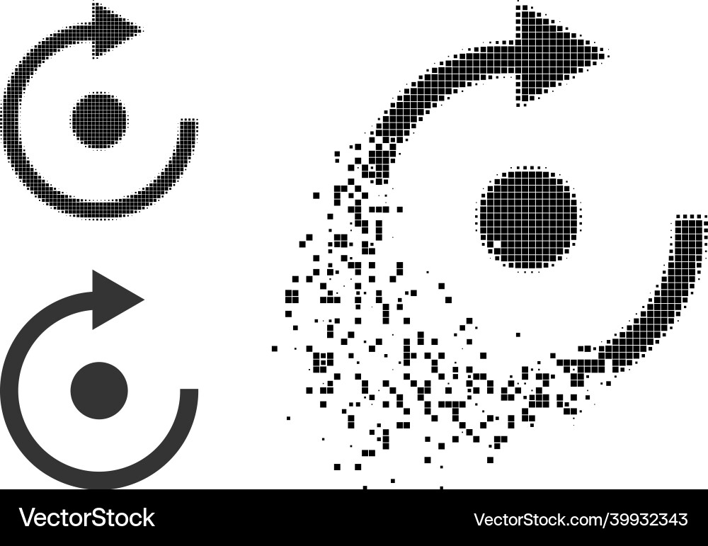 Disappearing pixelated rotate icon with halftone Disappearing pixelated rotate icon with halftone Vector Image