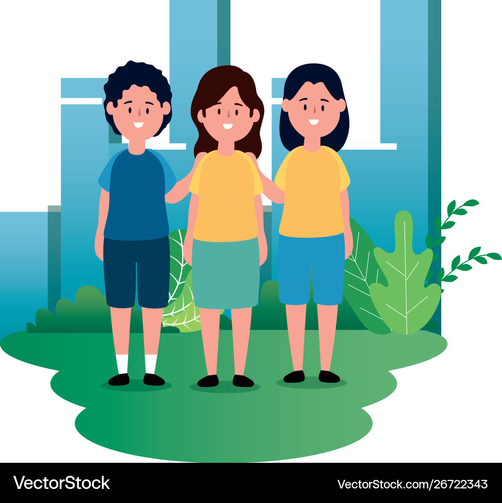 Kleine Kindergruppe auf Parkszene Kleine Kindergruppe auf Parkszene vektorbild