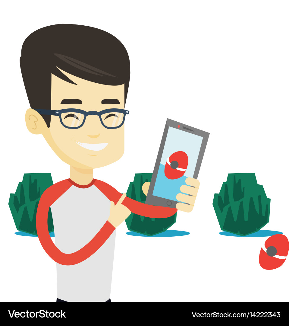 Man playing action game on smartphone Vector Image