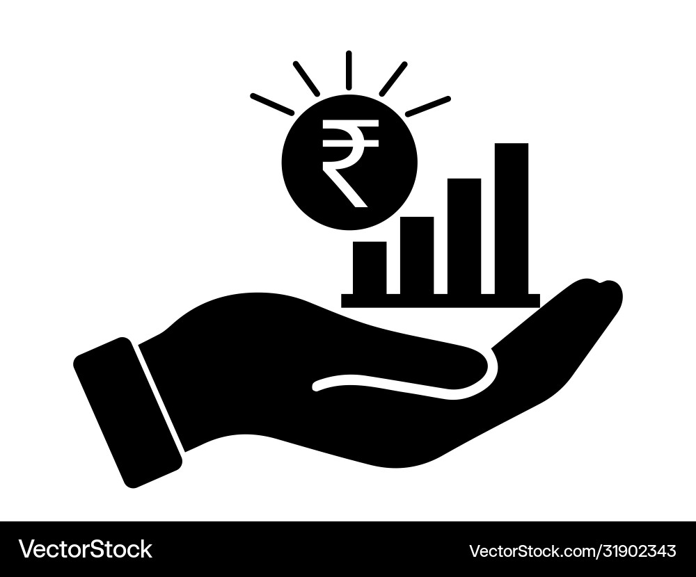 Palm out inr indian rupee growth bar chart black Palm out inr indian rupee growth bar chart black vector image