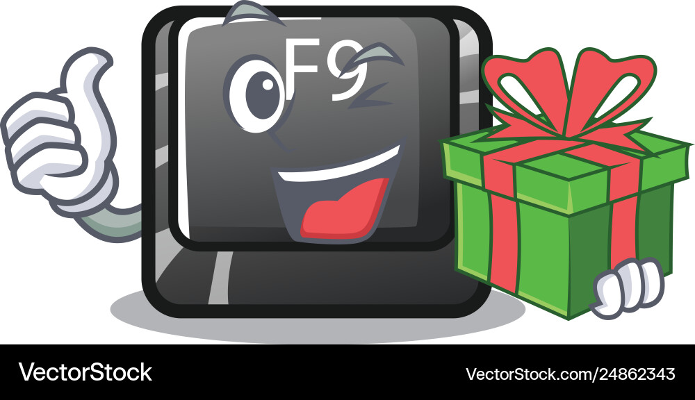 With gift button f9 in character shape vector image