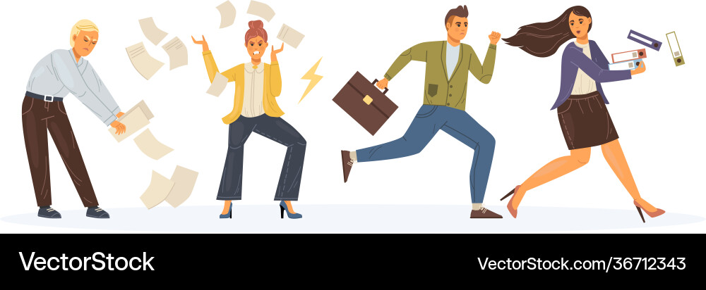 Working overtime at deadline running in panic Working overtime at deadline running in panic vector image