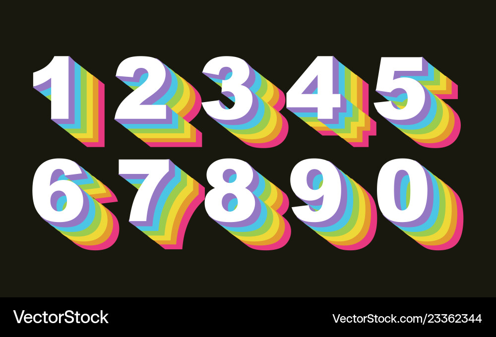 80 s retro numbers rainbow vintage alphabet 80 s retro numbers rainbow vintage alphabet vector image