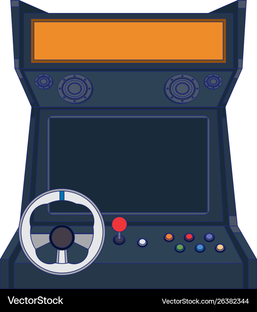 Arcade driver videogame with buttons and steering Vector Image