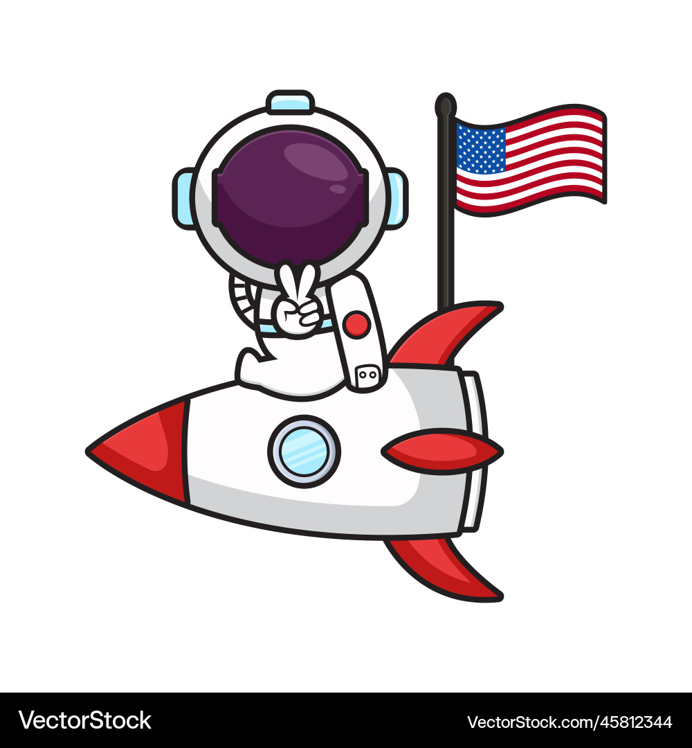 Cute astronaut sit on the rocket celebrate Cute astronaut sit on the rocket celebrate vector image