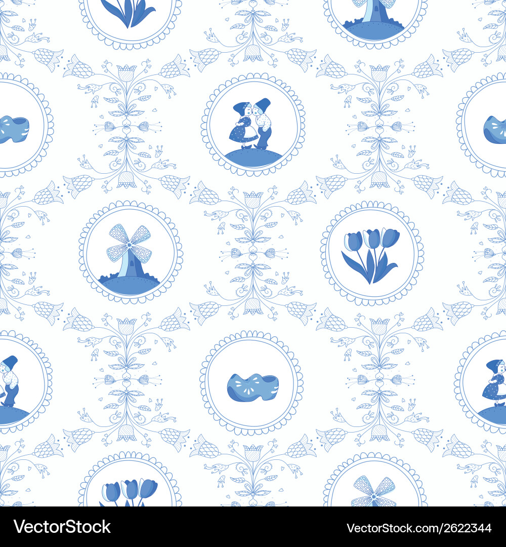 Delftware Blue Clog Pattern vector image