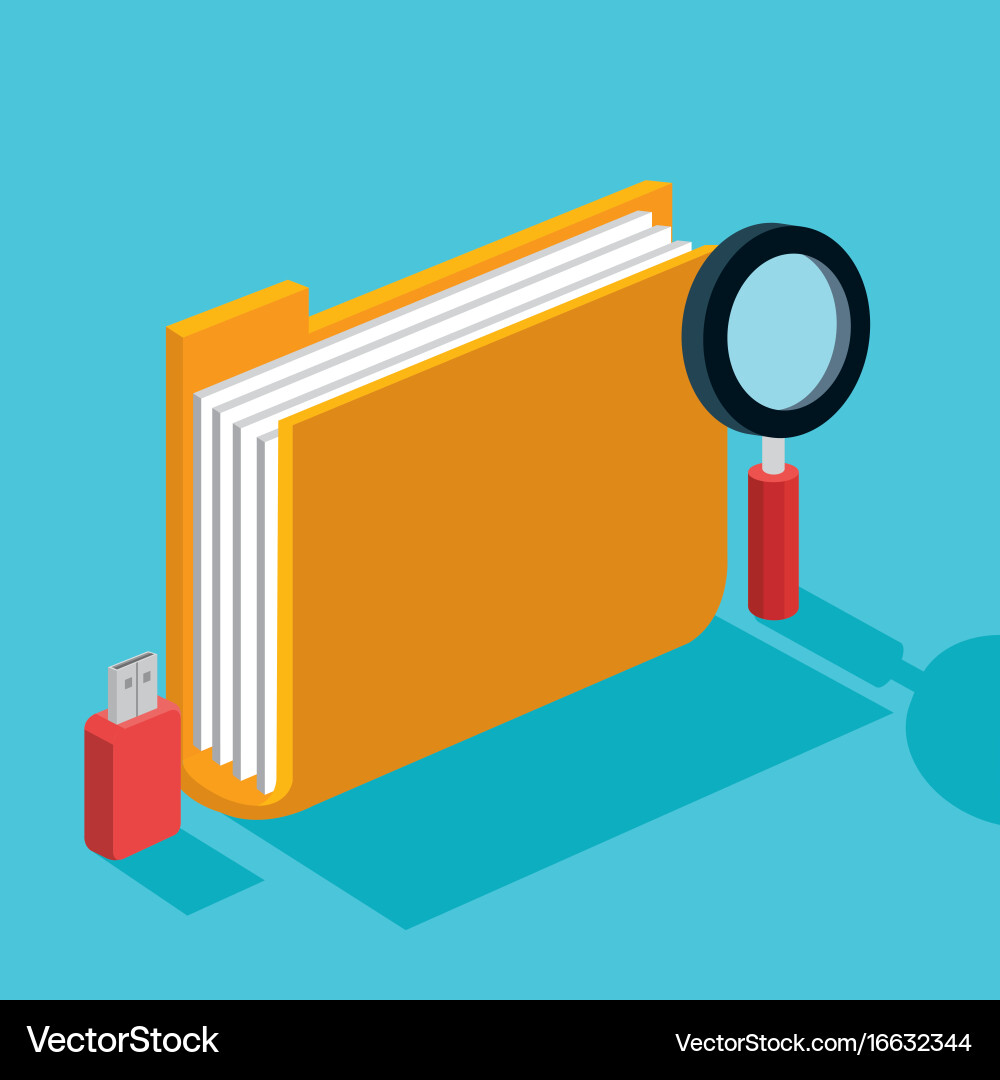 Folder file document magnifier with usb device Vector Image