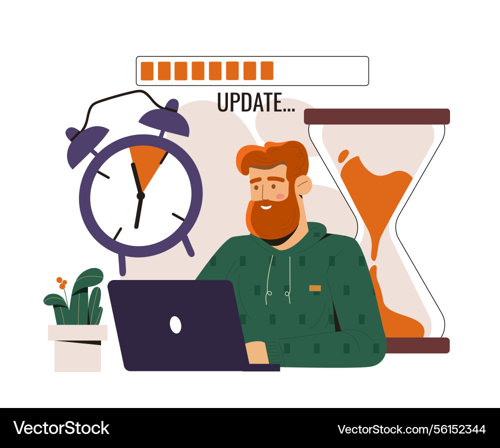 Man waiting during computer update vector image