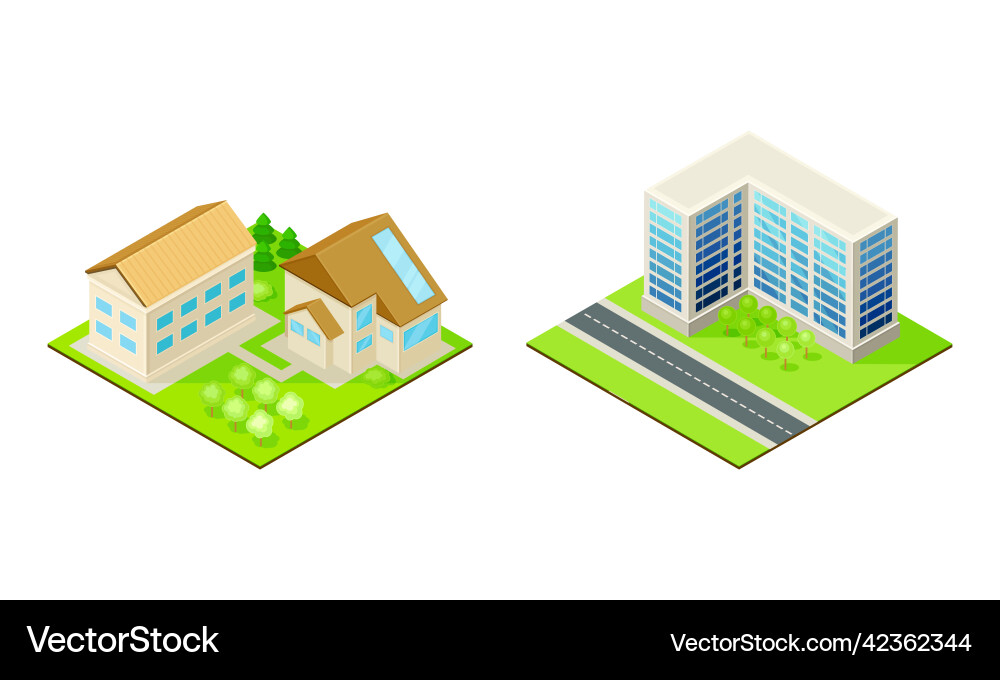 Residential and public buildings set suburban Residential and public buildings set suburban vector image