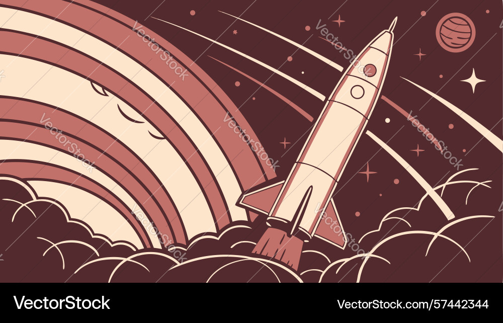 Rocket launch with abstract arcs design vector image