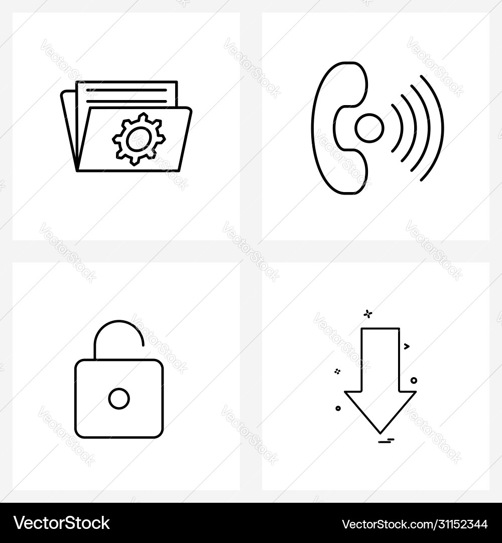 Set 4 simple line icons setting folder vector image