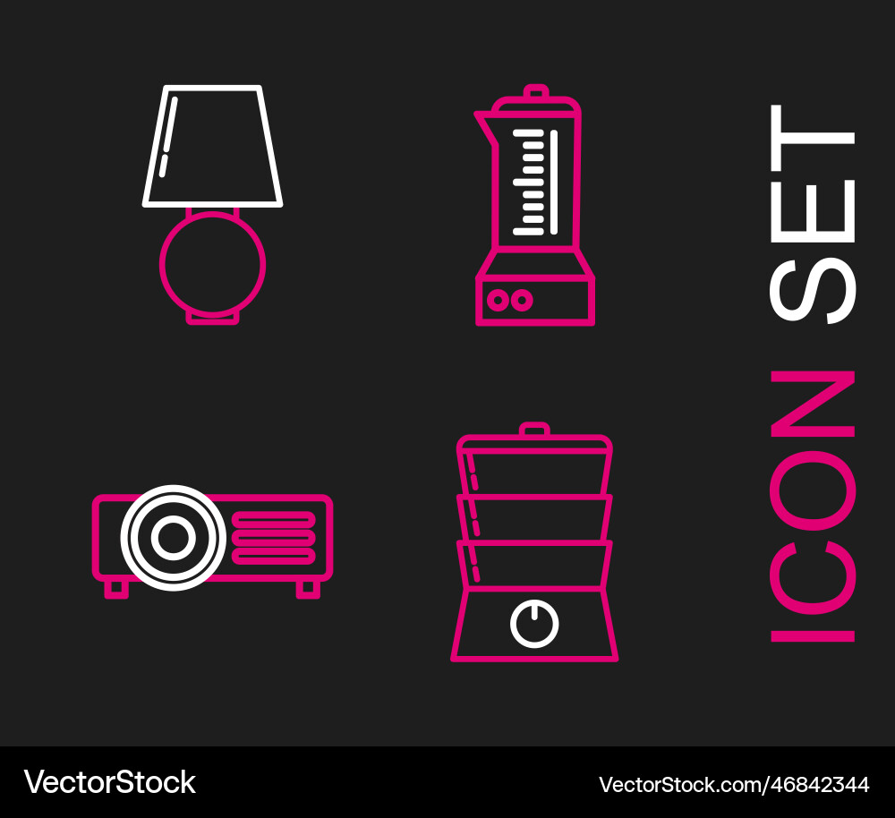Set line double boiler blender and table lamp Vector Image