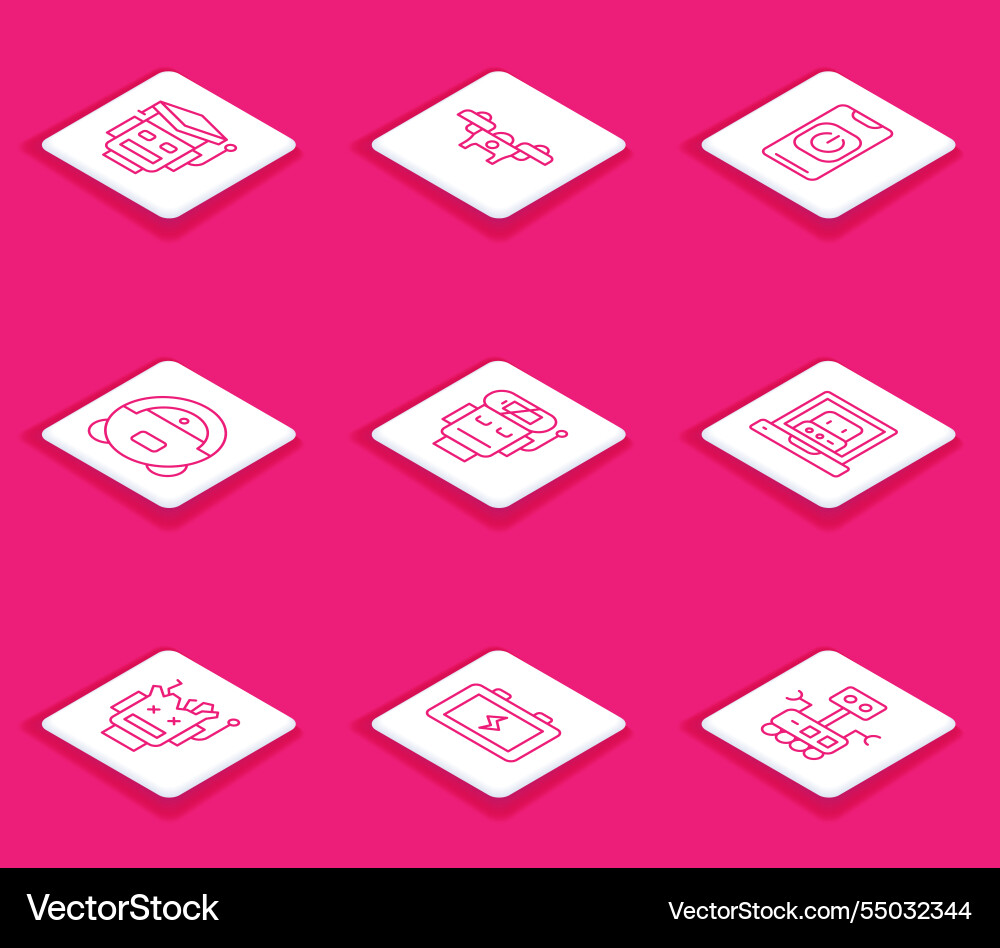 Set line robot drone turn off from phone Set line robot drone turn off from phone vector image