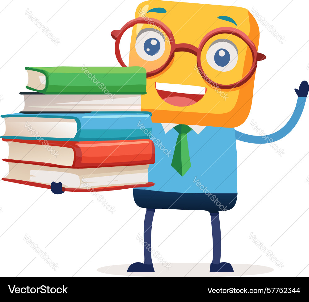 Smart robot assistant with a stack of books Vector Image